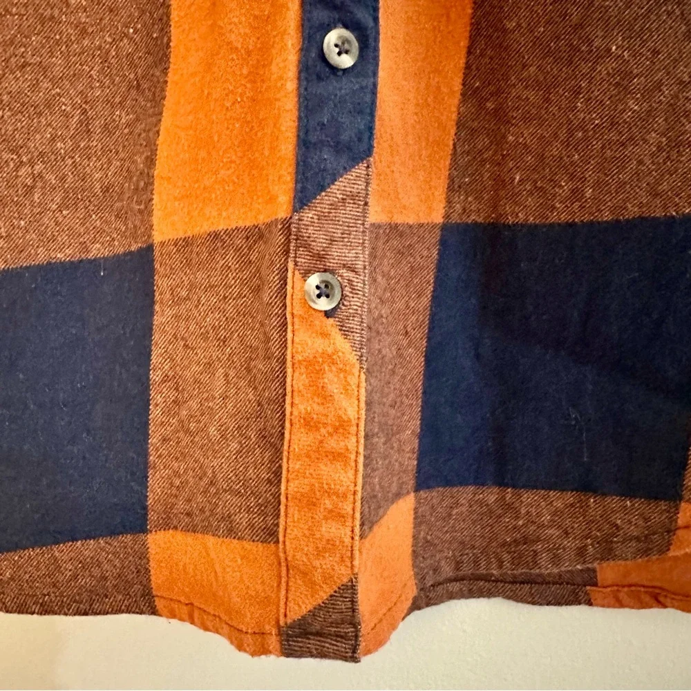 Natural Reflections Plaid Button-up Flannel Shirt, Navy and Burnt Orange, Small - Picture 5 of 9